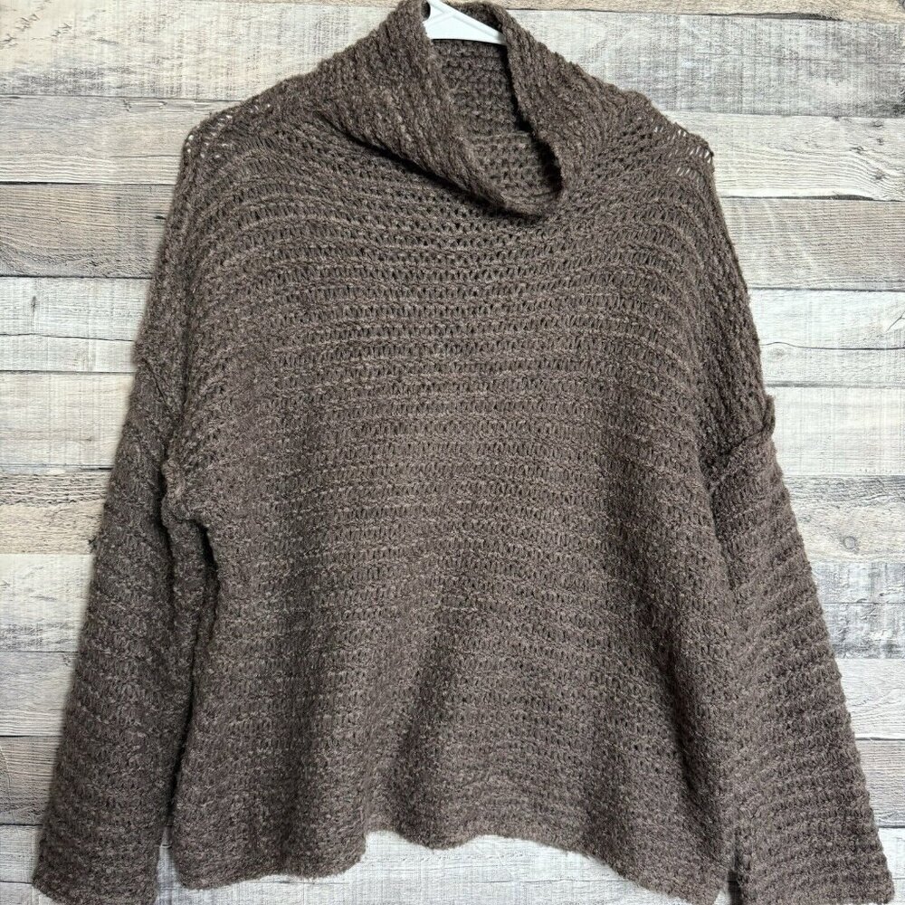 Aerie Women XS Brown Wool Blend Boxy Oversized Babe Chenille Turtleneck Sweater